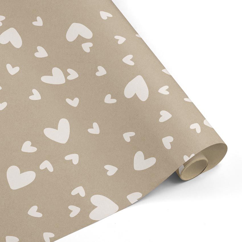 Rollo papel de regalo Corazones Infantiles Blanco y Kraft-mckp