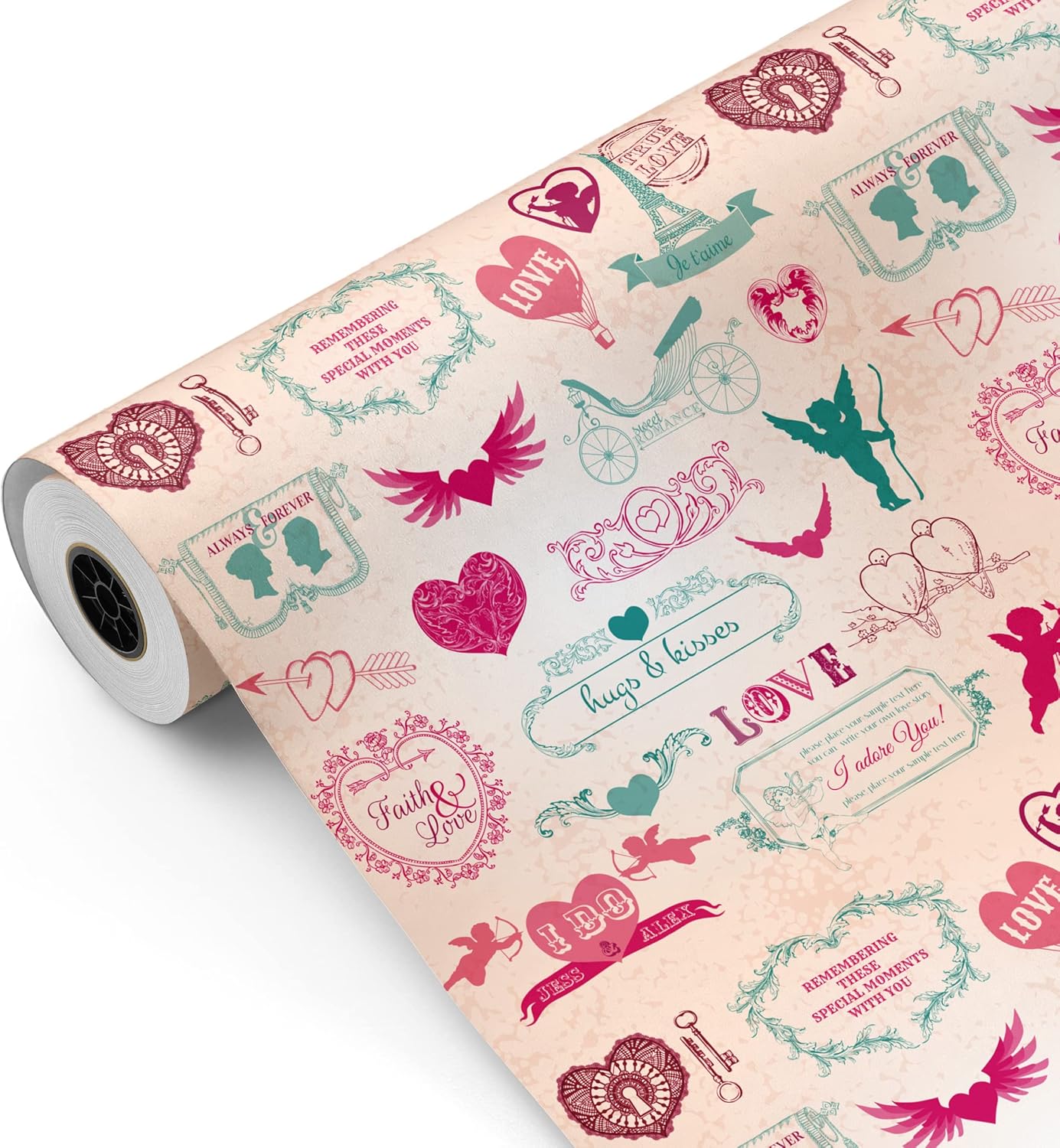 Rollo de Papel Regalo Amor Vintage - Bobina Grande Resistente - San Valentín Regalos Bodas Tiendas Comercios - FP Fiesta Paper
